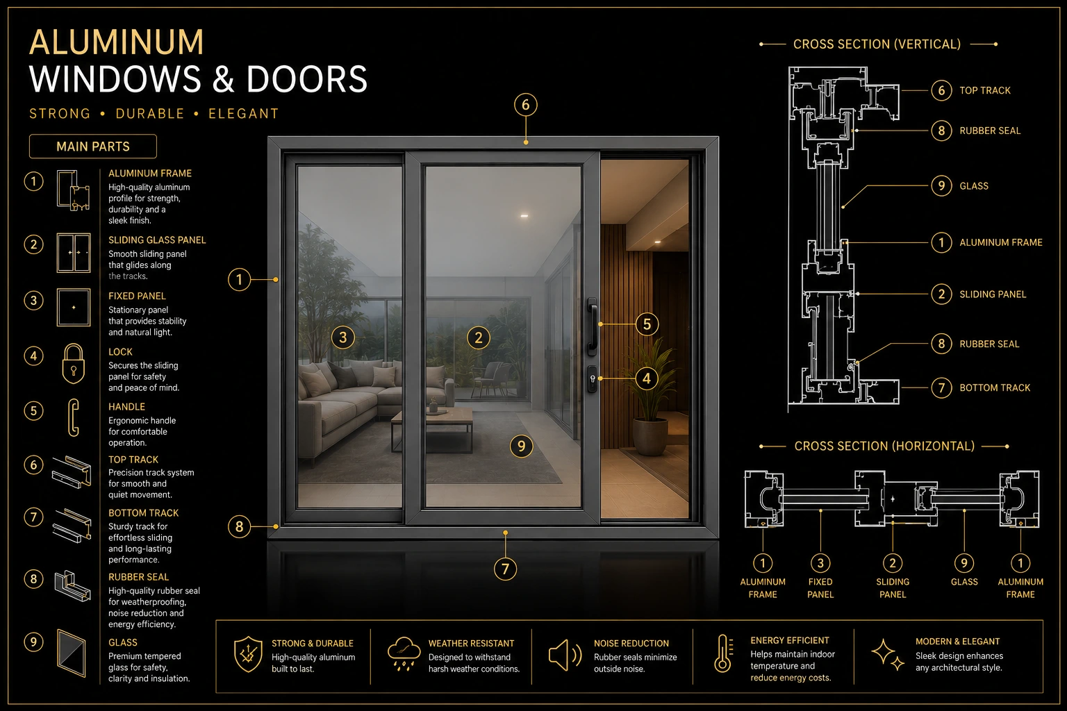 Aluminum windows technical diagram